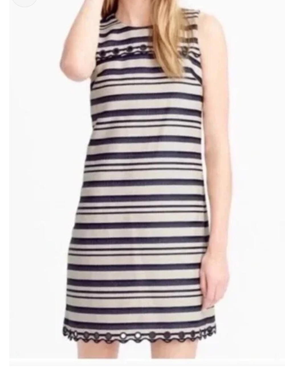 J. Crew Nautical Stripe Scalloped Hem Shift Dress Size 10